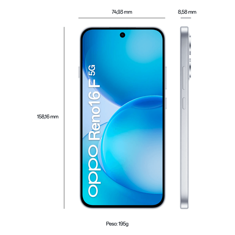 Oppo Reno16 F 5G 256GB AMOLED 6.57 50MP blanco lateral