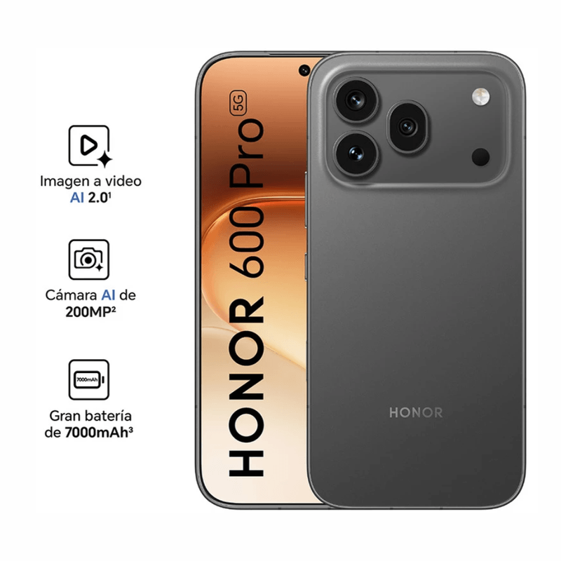 Celular Honor 600 Pro 512GB 12GB RAM 200MP AMOLED negro características