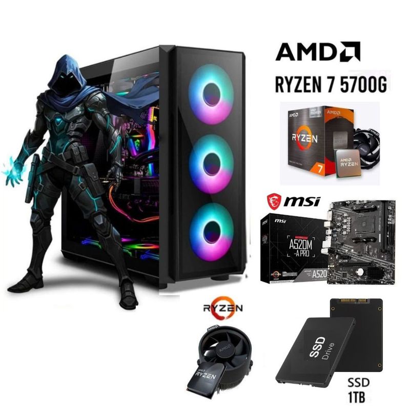 PC Gamer Ryzen 7 5700G 16GB SSD 1TB case 500W frontal
