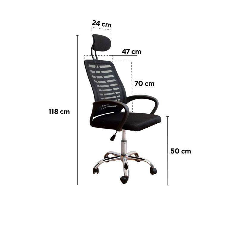 Silla ergonómica CADI ERGO con cabecera negro diagonal medidas