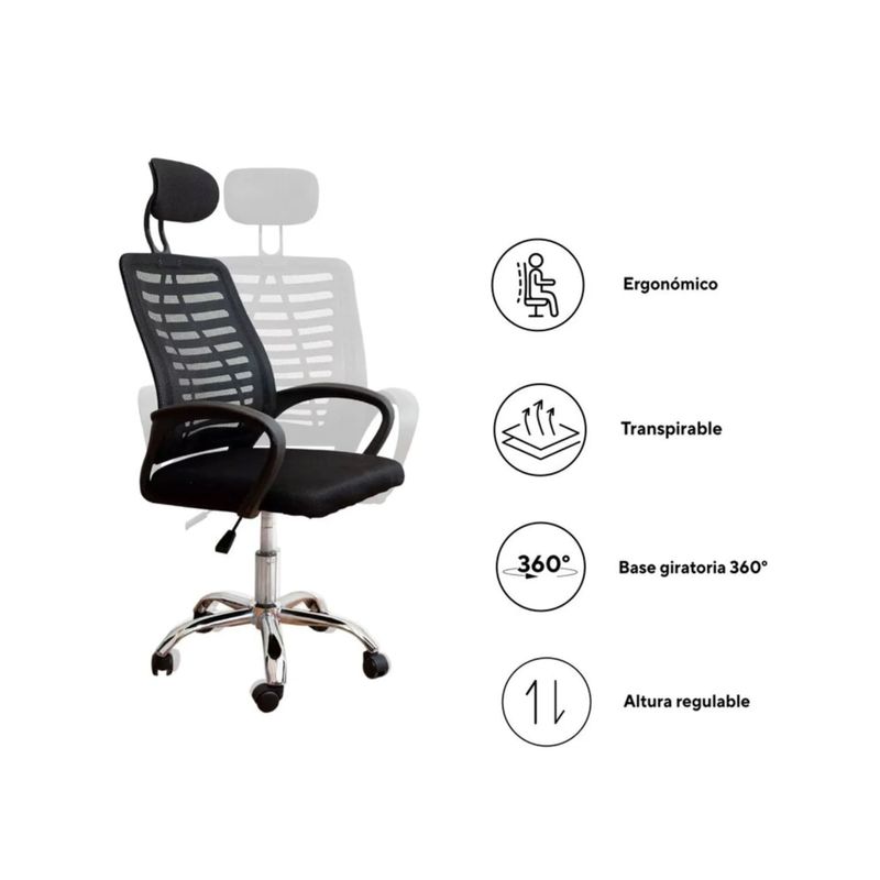 Silla ergonómica CADI ERGO con cabecera negro diagonal