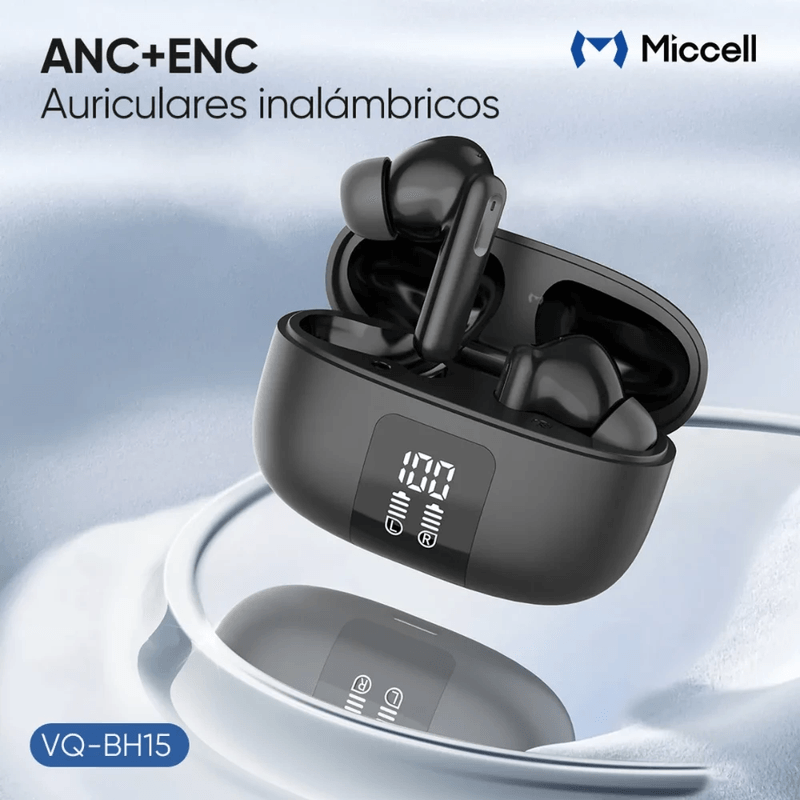 Audífonos Miccell BH15 TWS ANC Bluetooth 5.4 30 h negro acabado negro