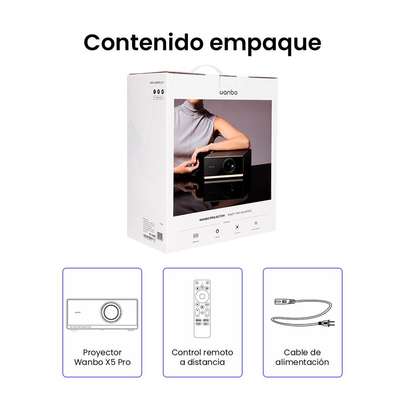 Proyector Wanbo X5 Pro Google TV 1100 ANSI Full HD empaque