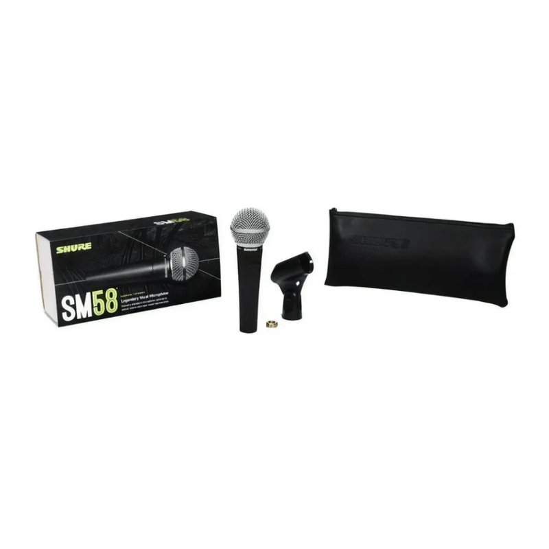 Micrófono Shure SM58-LC cardioide XLR negro contenido de caja