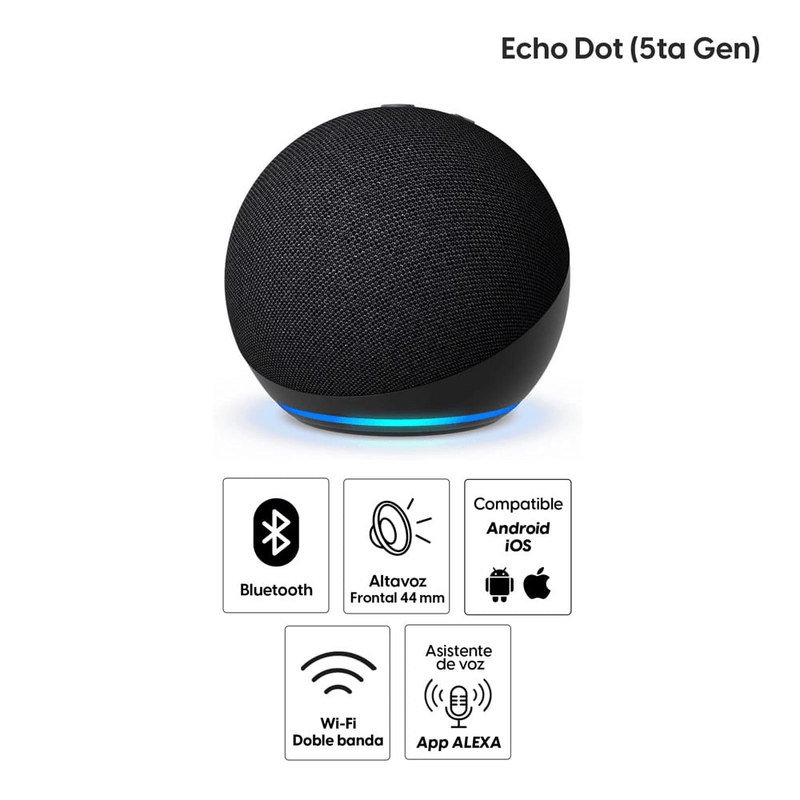 Amazon Echo Dot 5 Alexa Wi-Fi Bluetooth negro frontal características