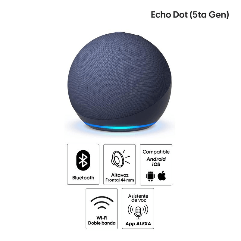 Amazon Echo Dot 5 Alexa Wi-Fi Bluetooth azul frontal características