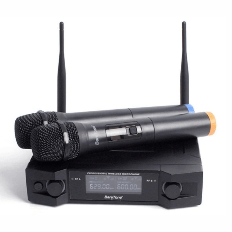 Pack 2 micrófonos Baretone WM-180H UHF cardioide 60 m negro frontal