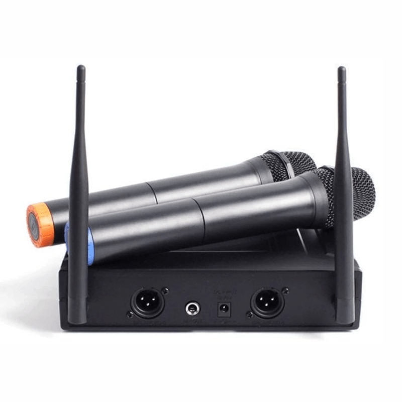 Pack 2 micrófonos Baretone WM-180H UHF cardioide 60 m negro oblicuo