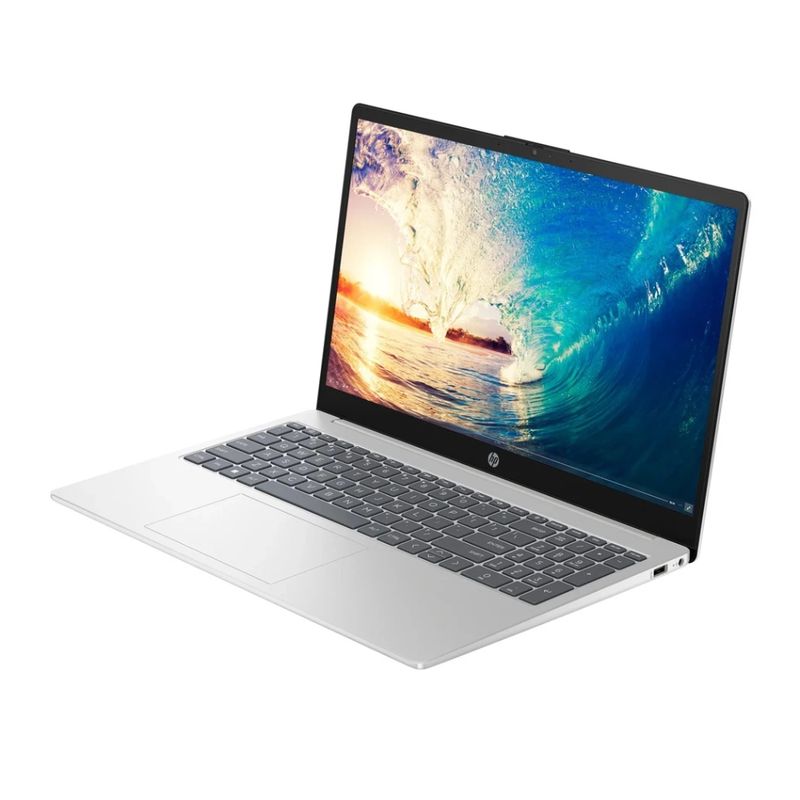 Laptop HP 15-FC0287LA AMD Ryzen 7 8GB RAM 512GB SSD plateado frontal oblicuo