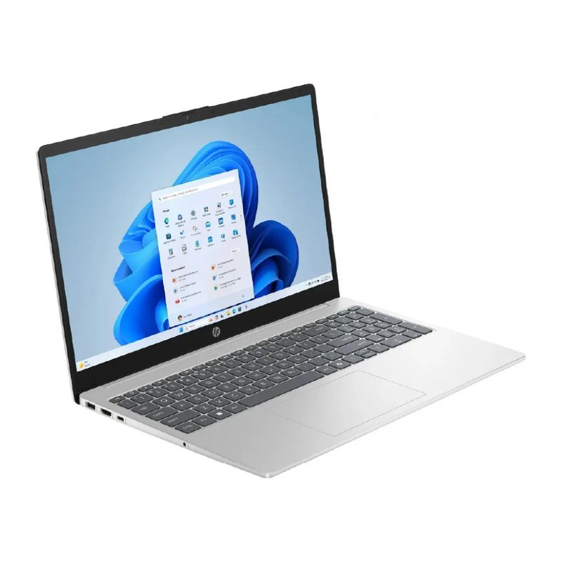 Laptop HP 15-fc0025wm Ryzen 5 1TB SSD táctil plateado frontal oblicuo