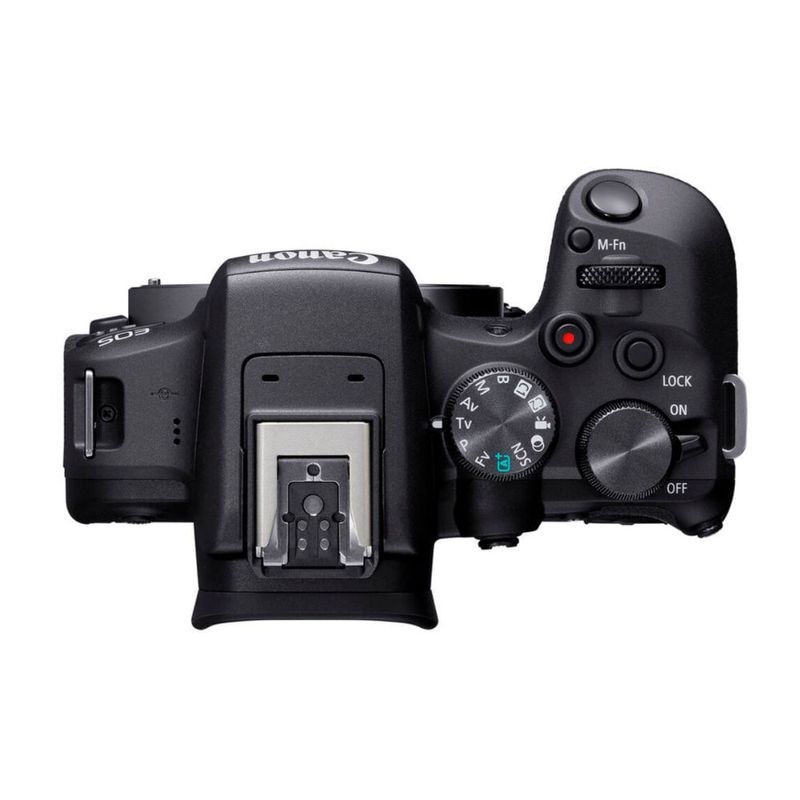 Cámara mirrorless Canon EOS R10 24.2MP video 4K alta resolución negro vista cenital