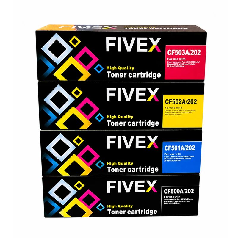image-195Kit de 4 Tóner Fivex 202A para M254DW, M254DN y M281FDW frontal