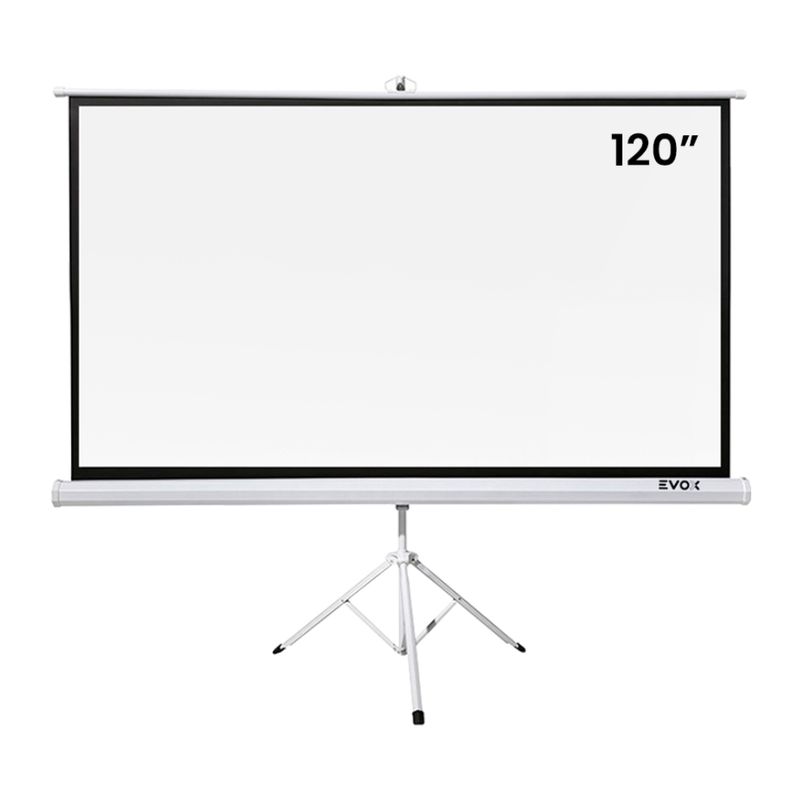 Ecran Evox Portátil 120” con Trípode 16:9 Blanco frontal