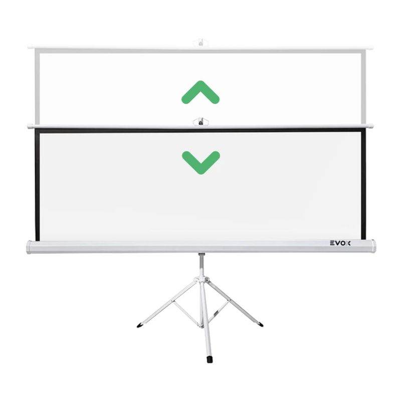 Ecran Evox Portátil 120” con Trípode 16:9 Blanco frontal