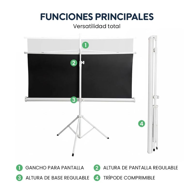 Ecran Evox Portátil 120” con Trípode 16:9 Blanco funciones