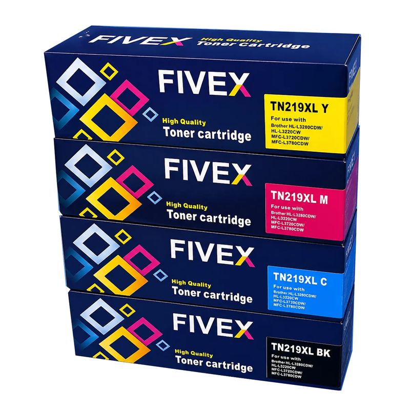 Kit de Tóner Fivex TN-219XL CMYK XL para Brother L3560CDW frontal oblicuo