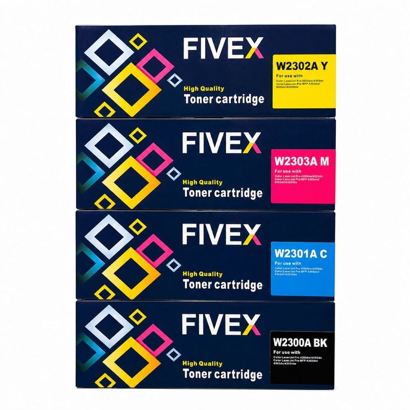 Kit Tóner Fivex 230A CMYK con Chip para HP LaserJet Pro frontal