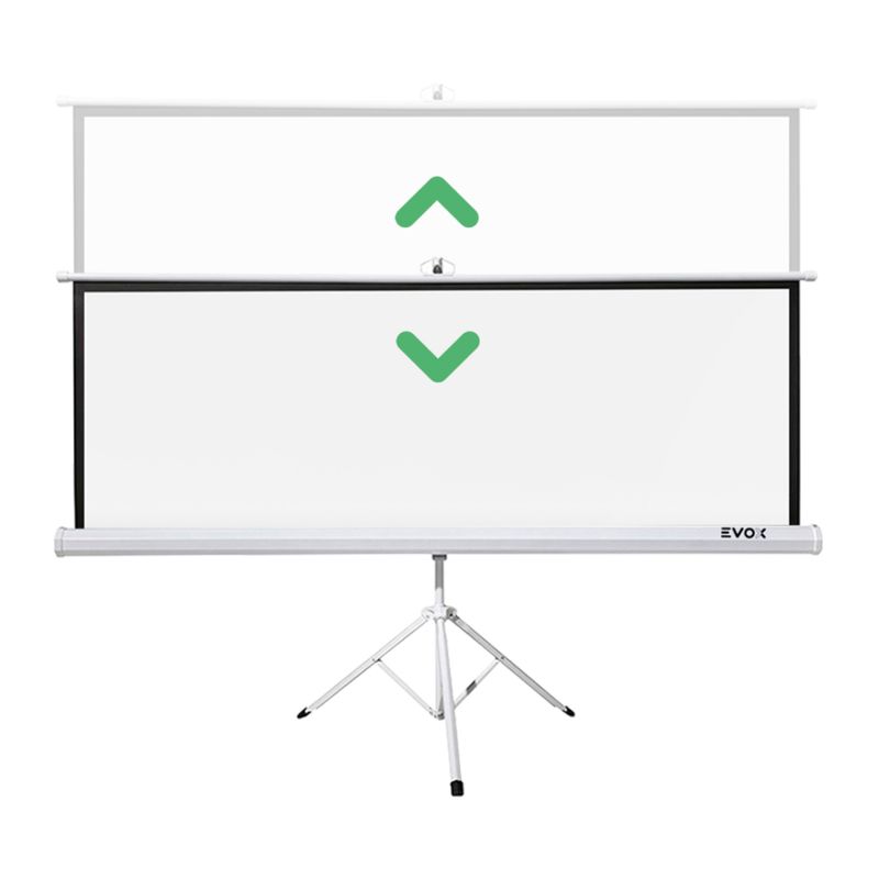 Ecran Evox Portátil 100” con Trípode 16:9 blanco frontal