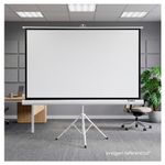 Ecran Evox Portátil 100” con Trípode 16:9 blanco ambiente
