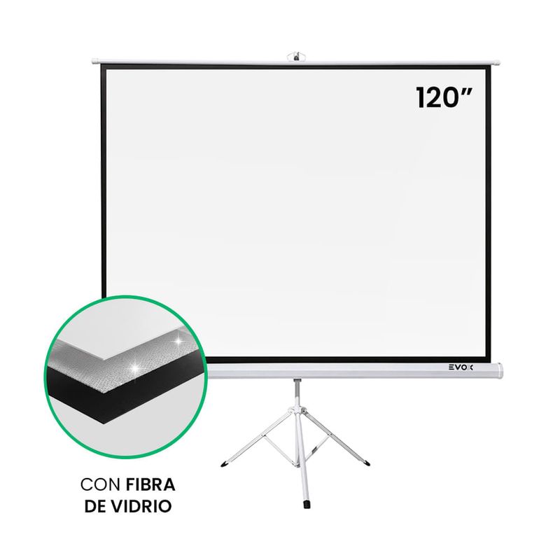 Ecran Evox 120” Fibra de Vidrio Trípode 4:3 blanco frontal