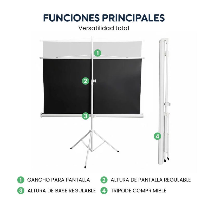 Ecran Evox 120” Fibra de Vidrio Trípode 4:3 blanco funciones