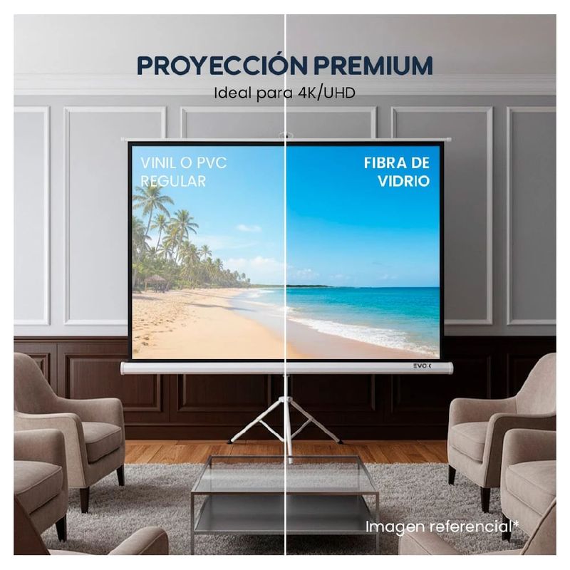 Ecran Evox 120” Fibra de Vidrio Trípode 4:3 blanco ambiente