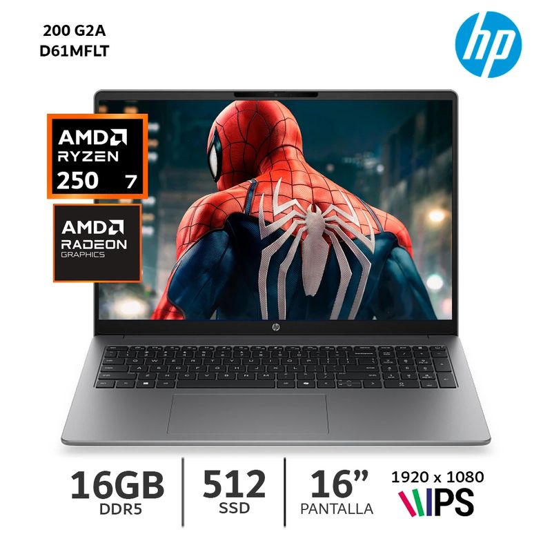 Laptop HP 200 G2a Ryzen 7 16GB RAM 512GB SSD WUXGA especificaciones