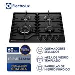 Encimera Electrolux KE4CB 4 hornillas 60 cm vidrio templado características