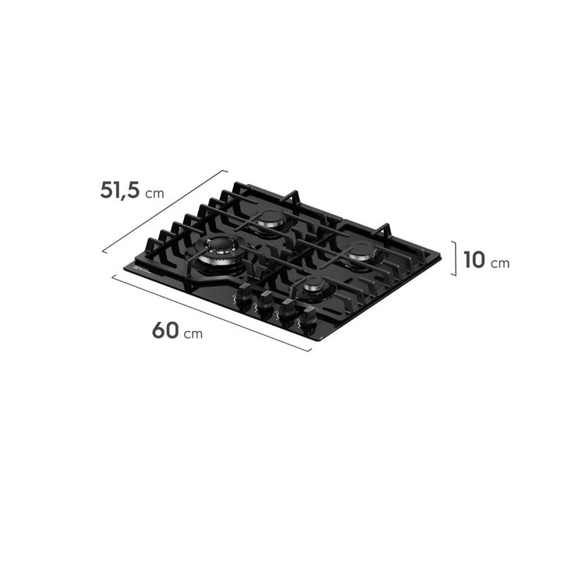 Encimera Electrolux KE4CB 4 hornillas 60 cm vidrio templado medidas