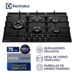 Encimera Electrolux KE5CB 5 hornillas 75 cm vidrio templado frontal características