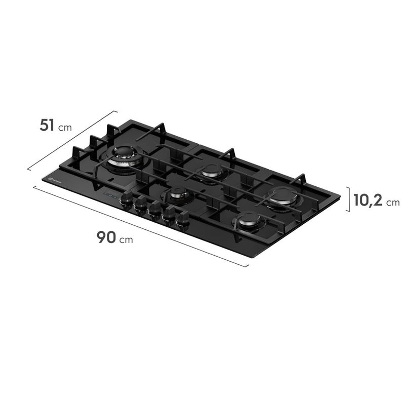 Encimera Electrolux KE5DT 5 hornillas 90 cm vidrio templado oblicuo