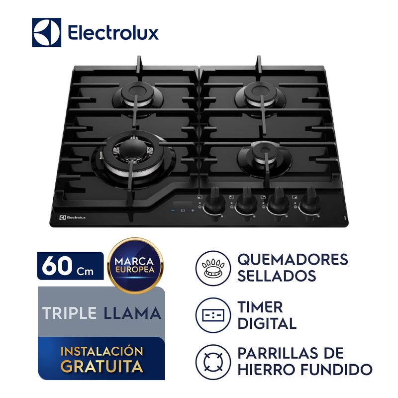 Encimera Electrolux KE4CT 4 hornillas 60 cm vidrio templado características