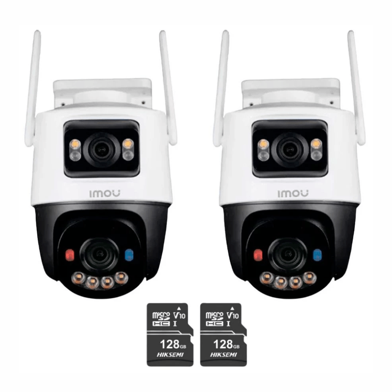 Kit 2 cámaras Imou Cruiser Dual 10MP 360° IP66 y 2 SD 128GB frontal