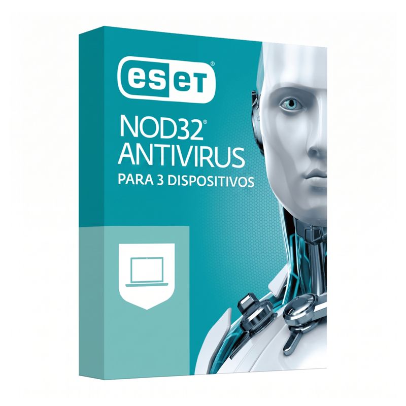 Licencia ESET NOD32 Antivirus 3 Dispositivos 1 Año frontal oblicuo