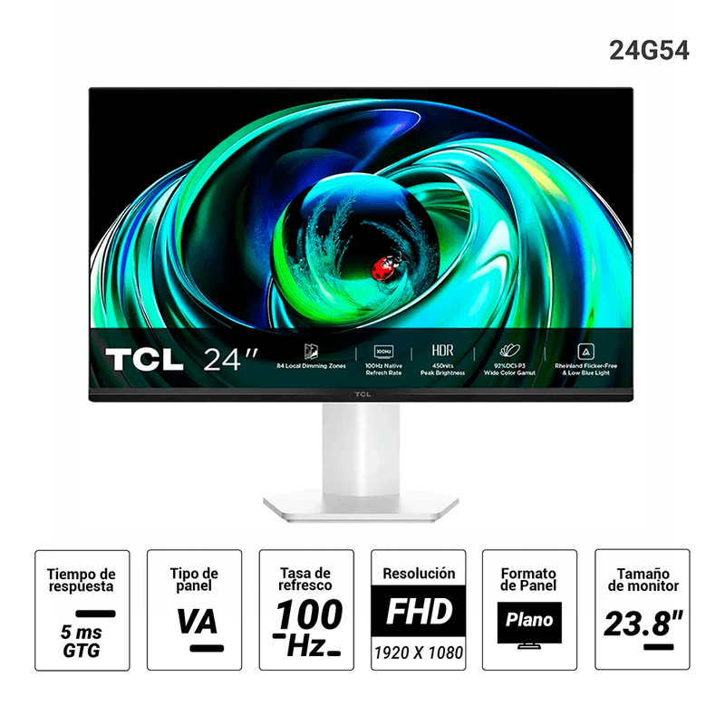 Monitor TCL 24G54 23.8 VA Mini LED FHD 100Hz 5ms blanco especificaciones
