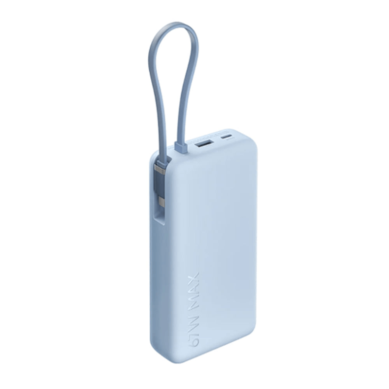 Power bank Xiaomi PB100DPW 10000 mAh 67 W cable USB-C azul frontal oblicuo