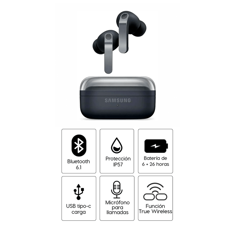 Audífonos Galaxy Buds 4 Pro ANC Bluetooth 6.1 IP57 negro especificaciones