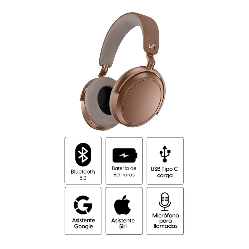 Audífonos Sennheiser MOMENTUM 4 ANC Bluetooth 5.2 marrón especificaciones