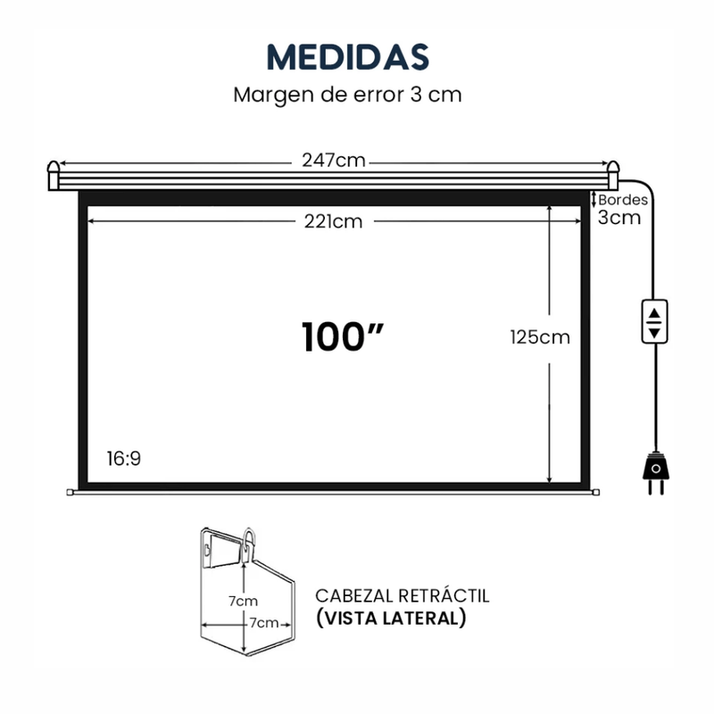 Ecran Evox eléctrico retráctil 100" 16:9 blanco mate área de proyección