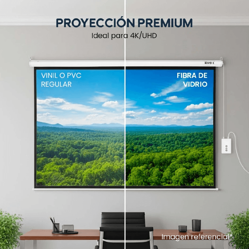 Ecran Evox eléctrico retráctil 100" 4:3 fibra de vidrio instalación en pared