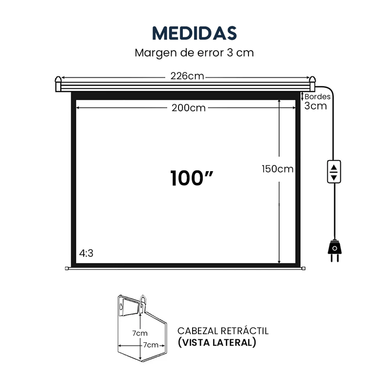 Ecran Evox eléctrico retráctil 100" 4:3 fibra de vidrio superficie de proyección