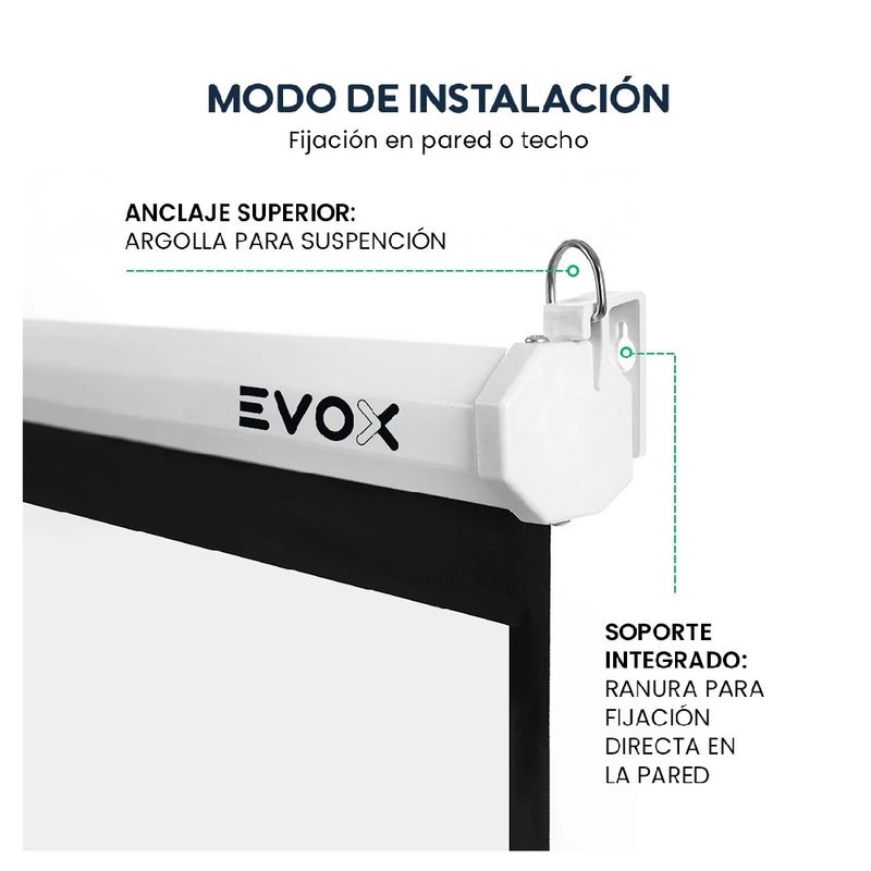 Ecran Manual Evox 120 pulgadas Formato 16:9 blanco modo instalación