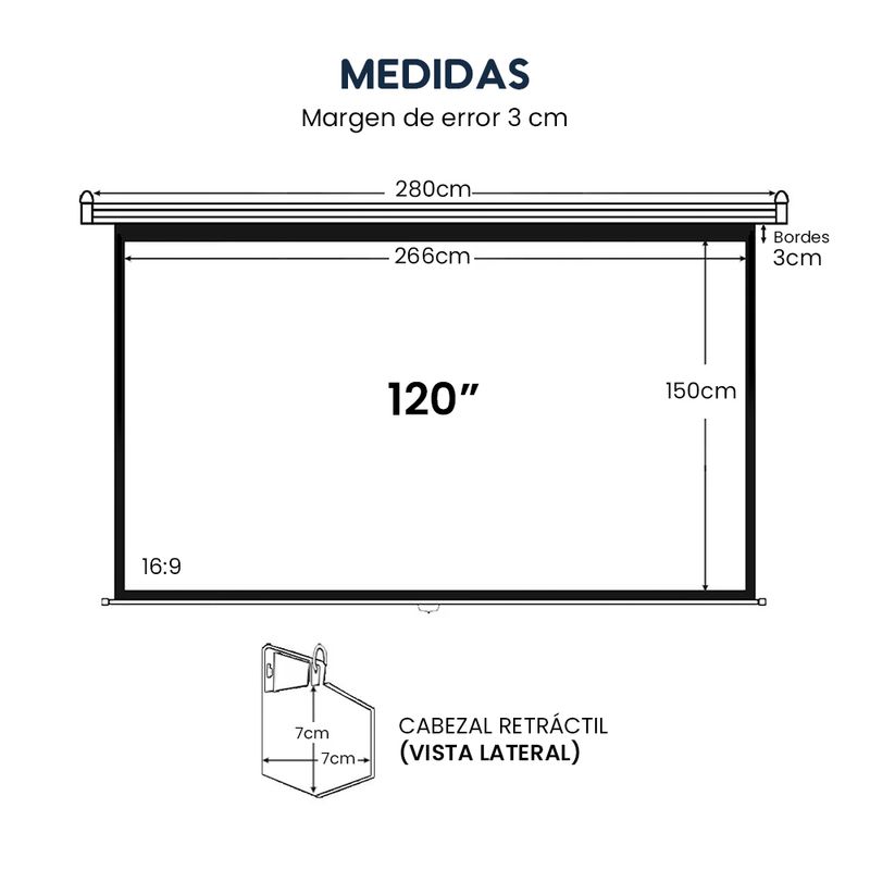 Ecran Manual Evox 120 pulgadas Formato 16:9 blanco medidas