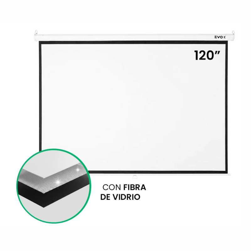 Ecran Evox manual retráctil 120" 4:3 fibra de vidrio frontal