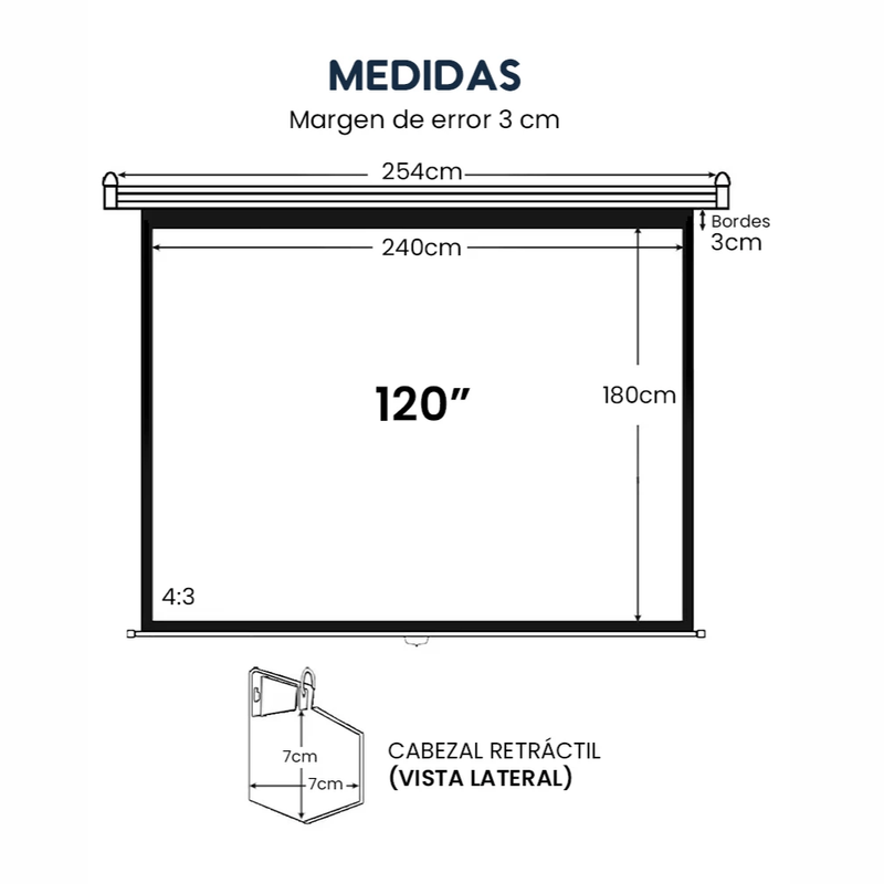 Ecran Evox manual retráctil 120" 4:3 fibra de vidrio superficie de proyección