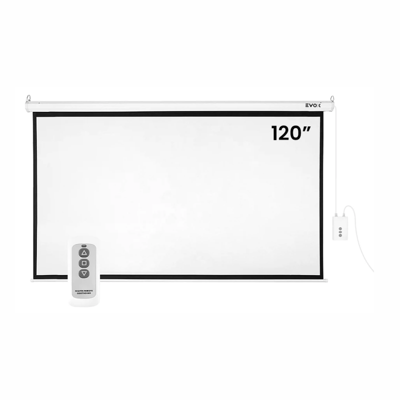 Ecran Evox eléctrico retráctil 120" 16:9 blanco mate frontal