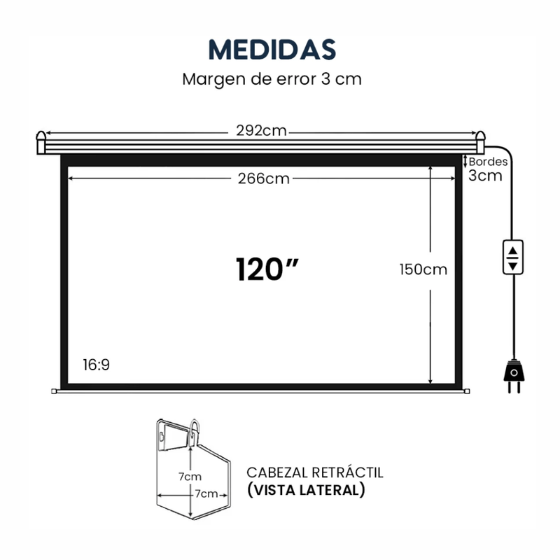 Ecran Evox eléctrico retráctil 120" 16:9 blanco mate área de proyección