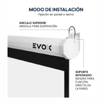 Ecran Evox manual retráctil 100" formato 16:9 blanco mate modos de instalación
