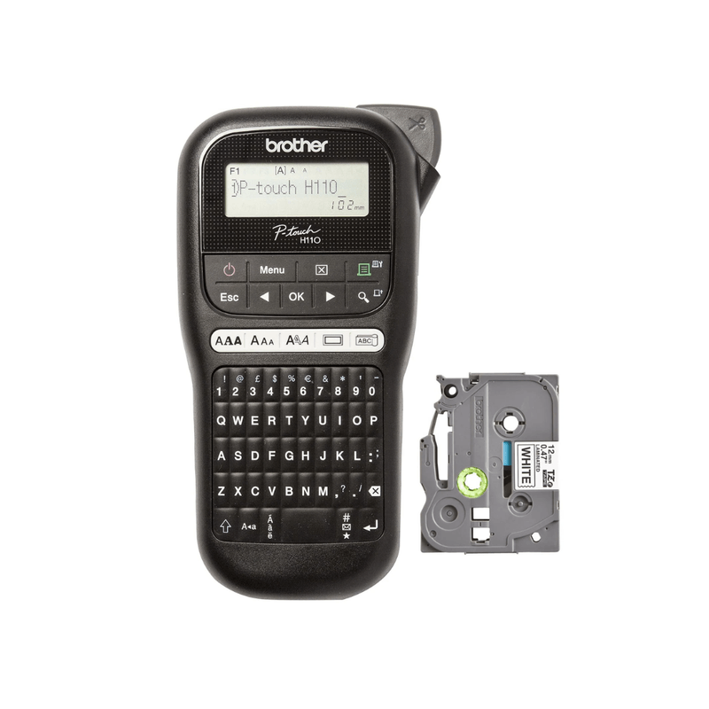 Rotuladora Brother PTH110BK 12 mm 180 dpi con QWERTY} frontal