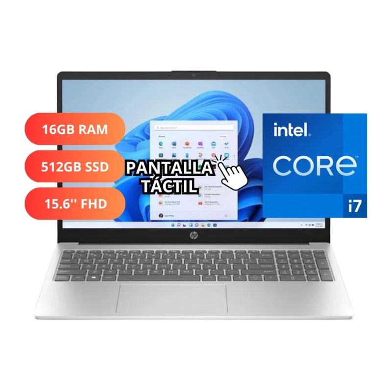 Laptop HP 15-fd0107dx Core i7 512GB SSD táctil plateado especificaciones